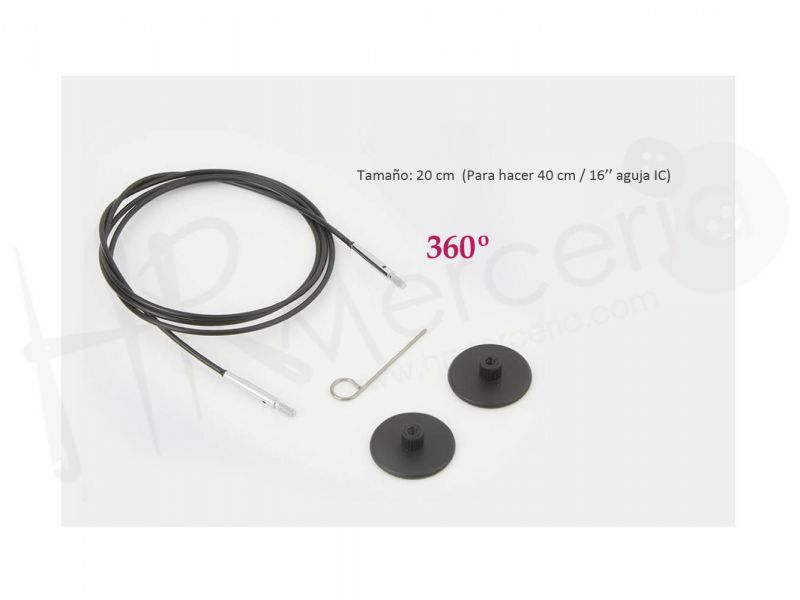 cable giratorio aguja acero inox. negro 20 cm knitpro