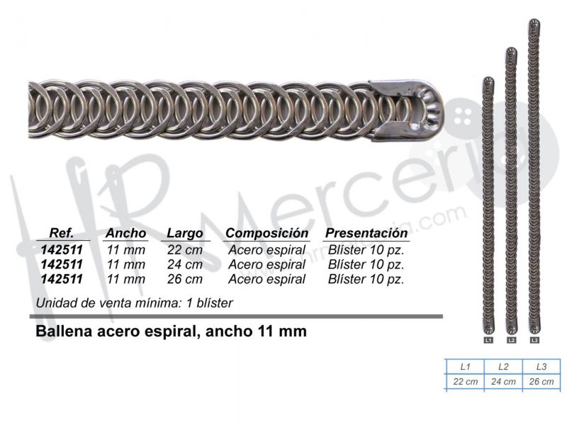 Ballena GP142511 acero espiral 11mm 10 unid en H.R. Merceria WEB