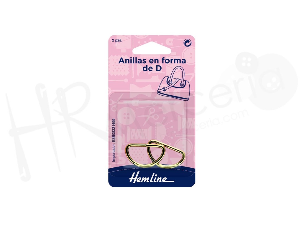 Anilla en forma D de bolsa 20 mm  color dorado