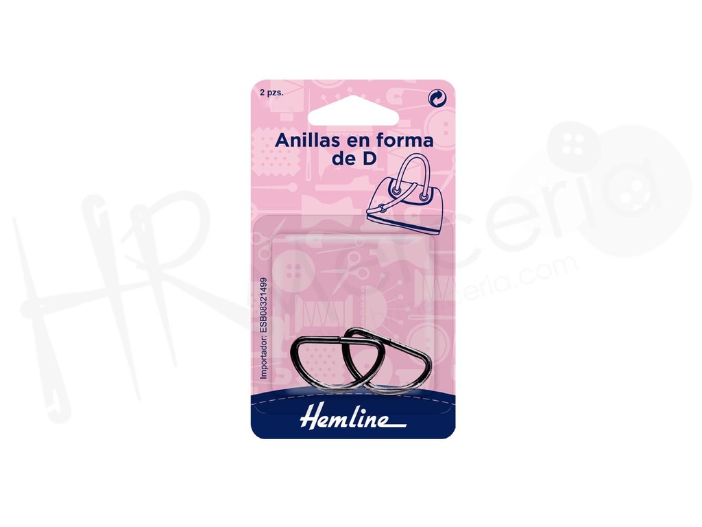 Anilla en forma D de bolsa 20 mm  color negro