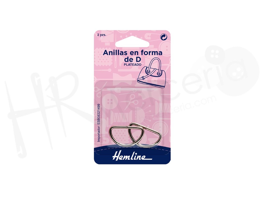 Anilla en forma D de bolsa 20 mm color niquel