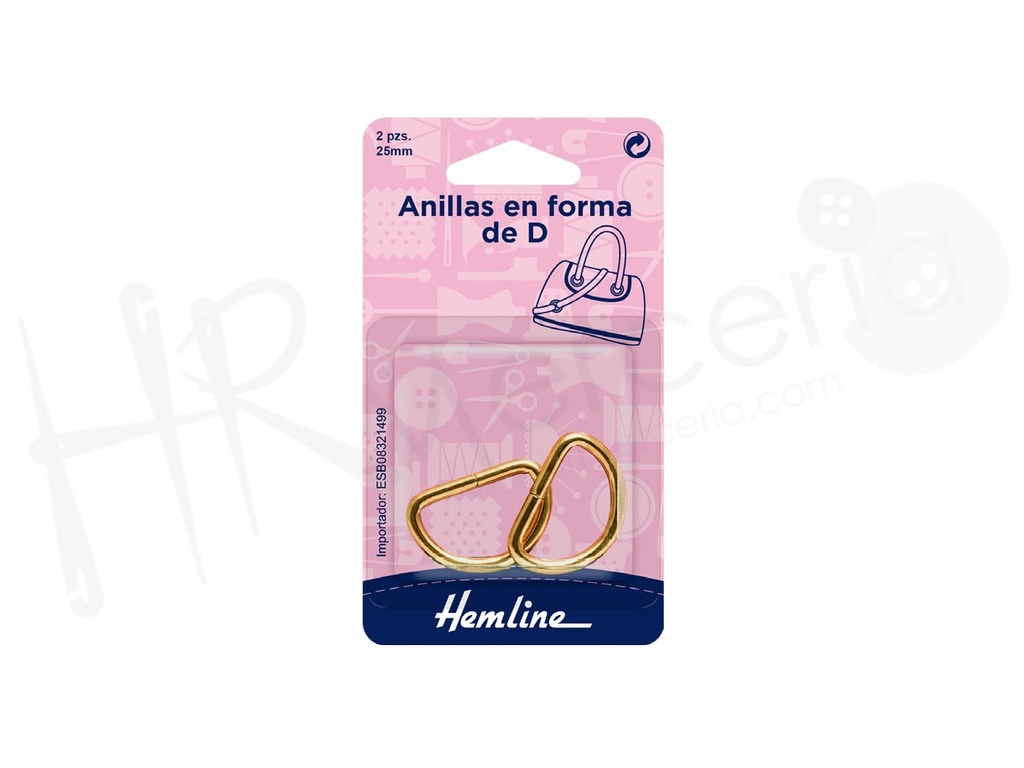 Anilla en forma D de bolsa 25 mm color dorado