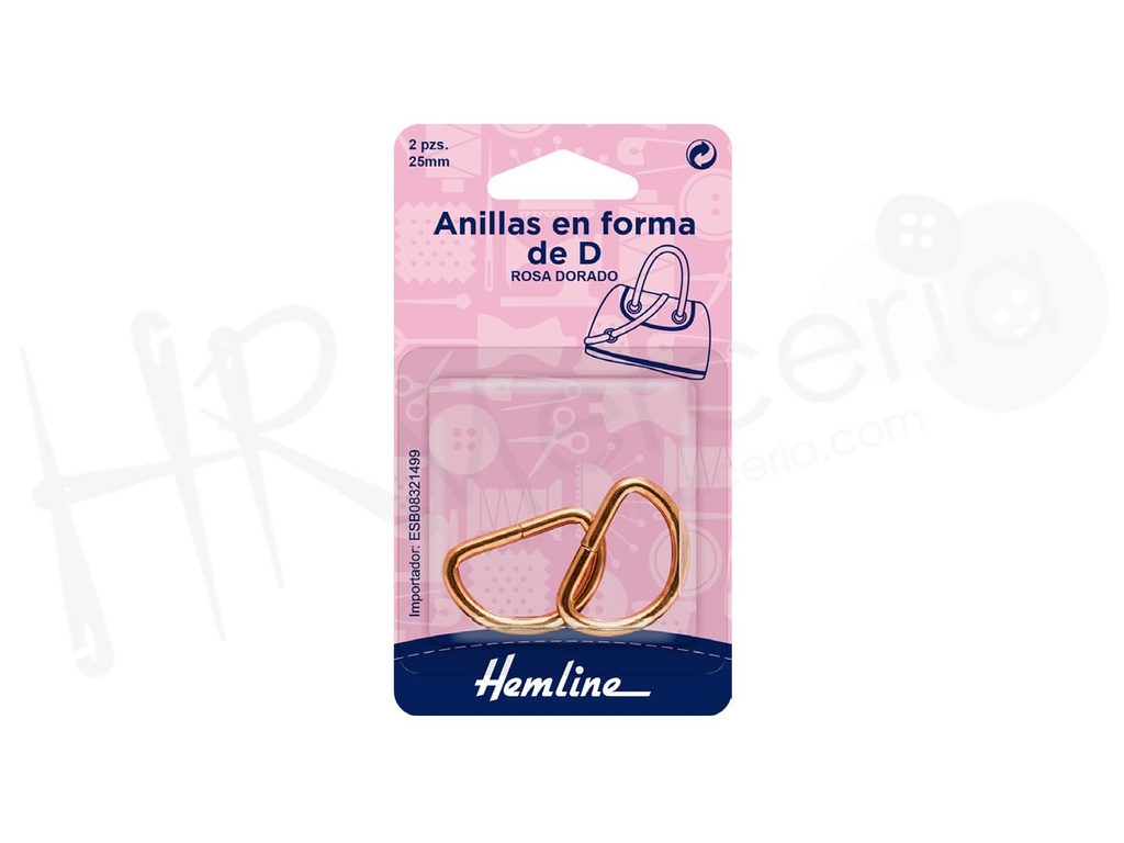 Anilla en forma D de bolsa 25 mm color rosa dorado