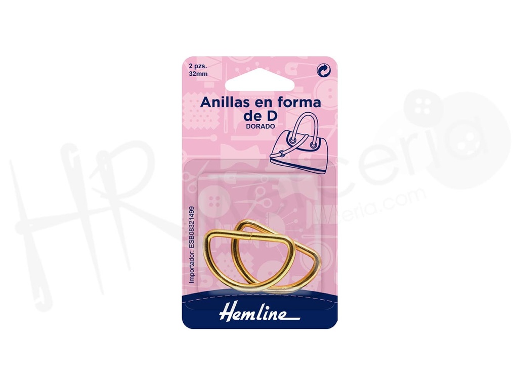 Anilla en forma D de bolsa 32 mm color dorado