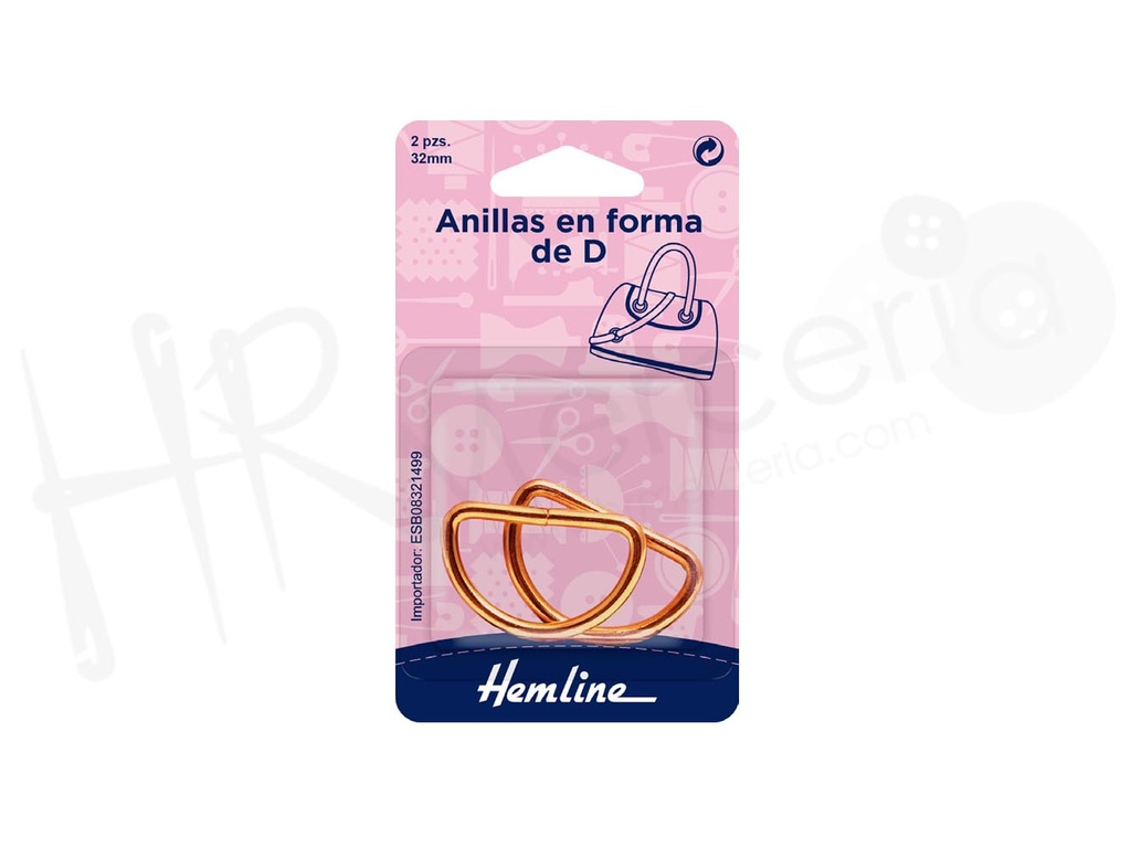 Anilla en forma D de bolsa 32 mm color rosa dorado