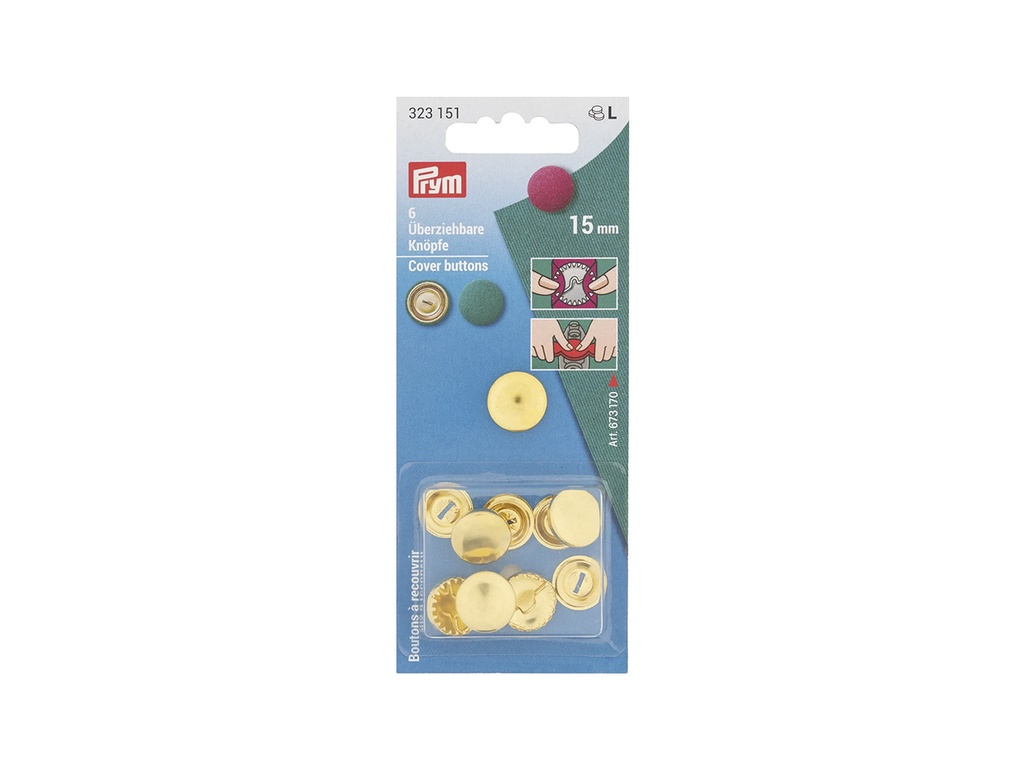 Botones revestibles 15 mm 6 pz  s/herramienta