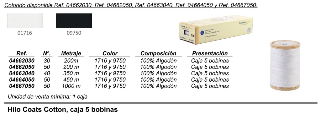 Coats Cotton 200 m Nº 30 pack 5 unid