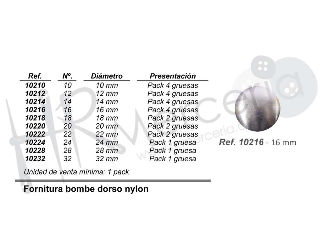 Fornitura dorso nylon 10216 Nº16 pack 4 gross