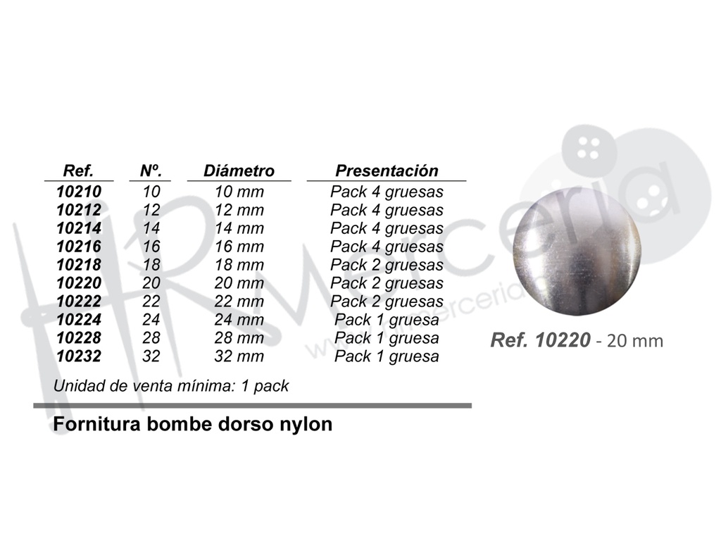 Fornitura dorso nylon 10220 Nº20 pack 2 gross