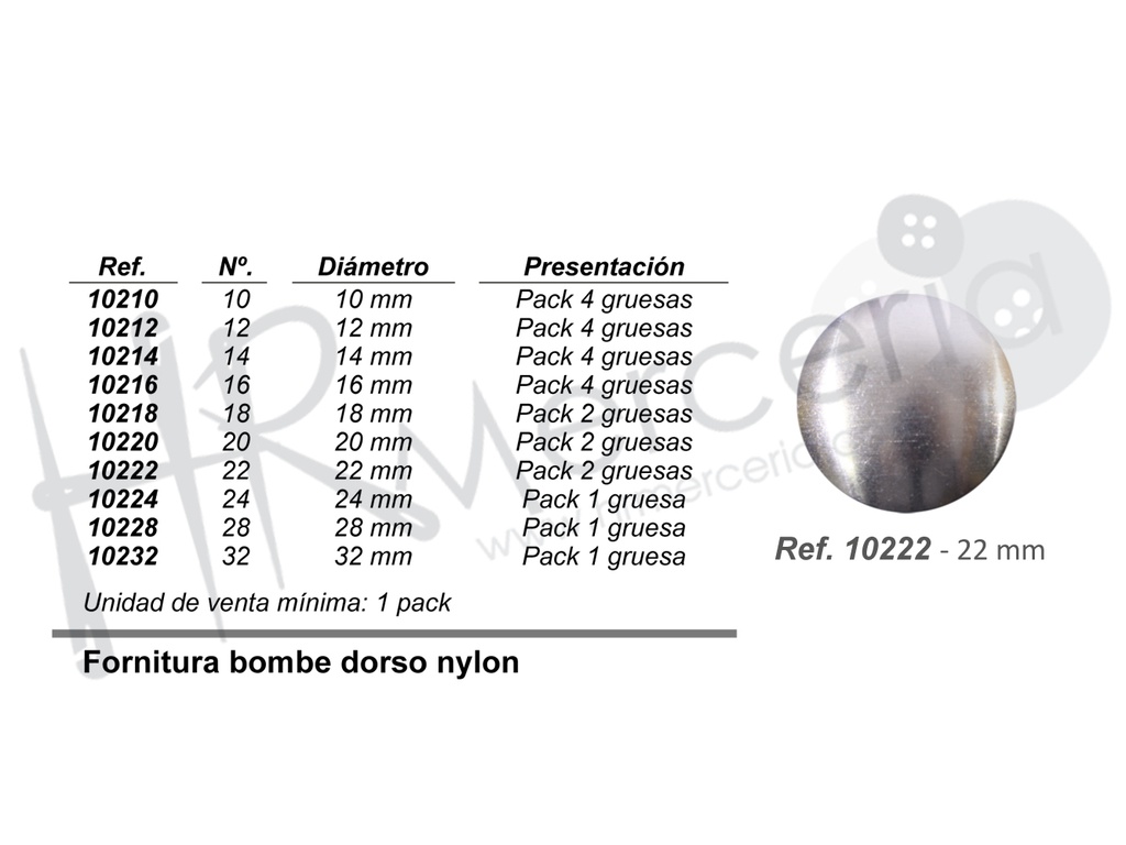 Fornitura dorso nylon 10222 Nº22 pack 2 gross