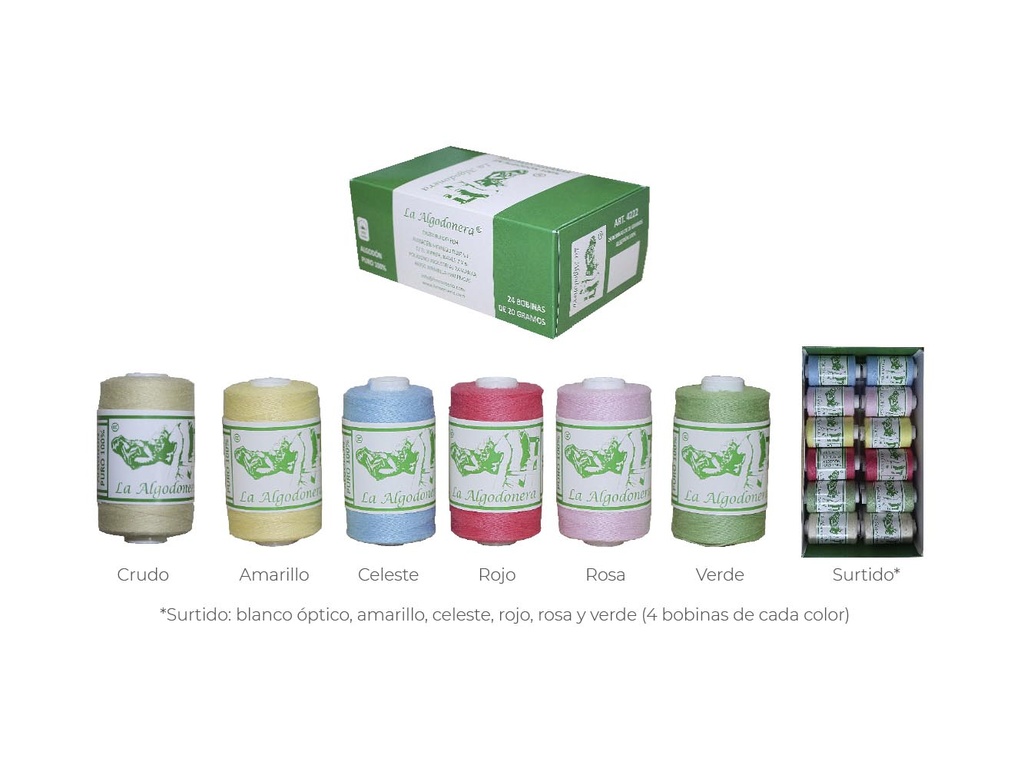 Hilo hilvanar 100% alg. 20 grms La Algodonera 24 pz