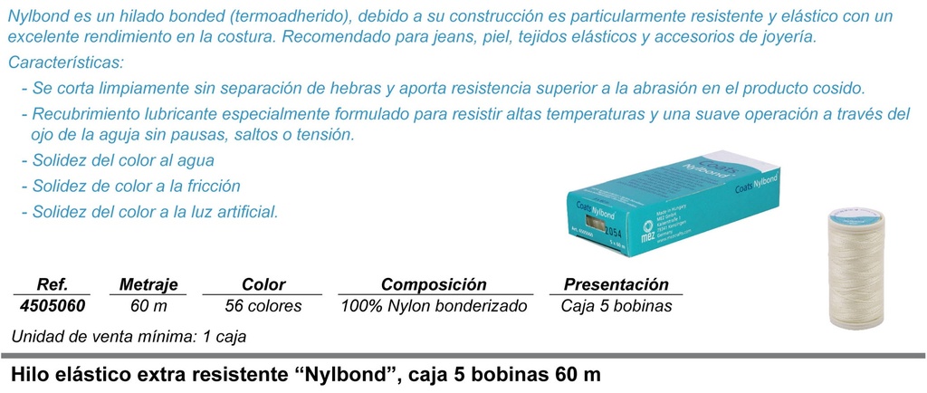 Nylbond elastico resistente 60 mts 5 ud.