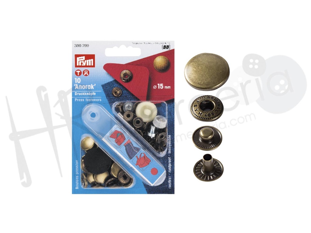 Blister Prym boton pres.15mm oro viejo.