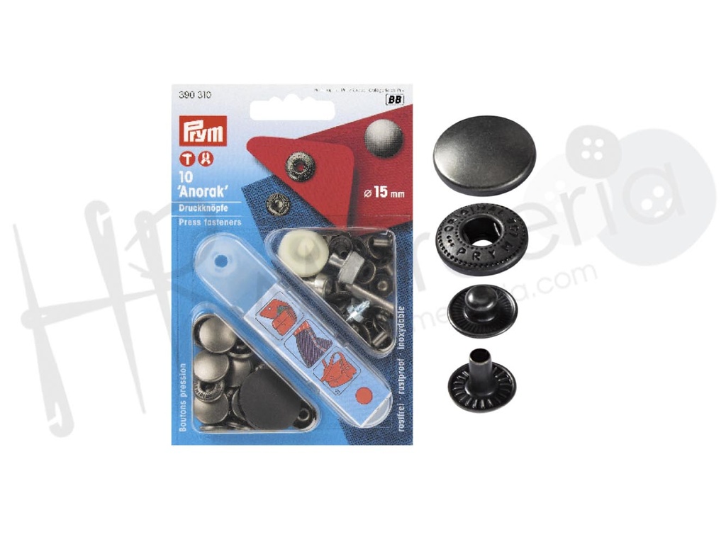 Blister Prym boton pres.15mm acero viejo