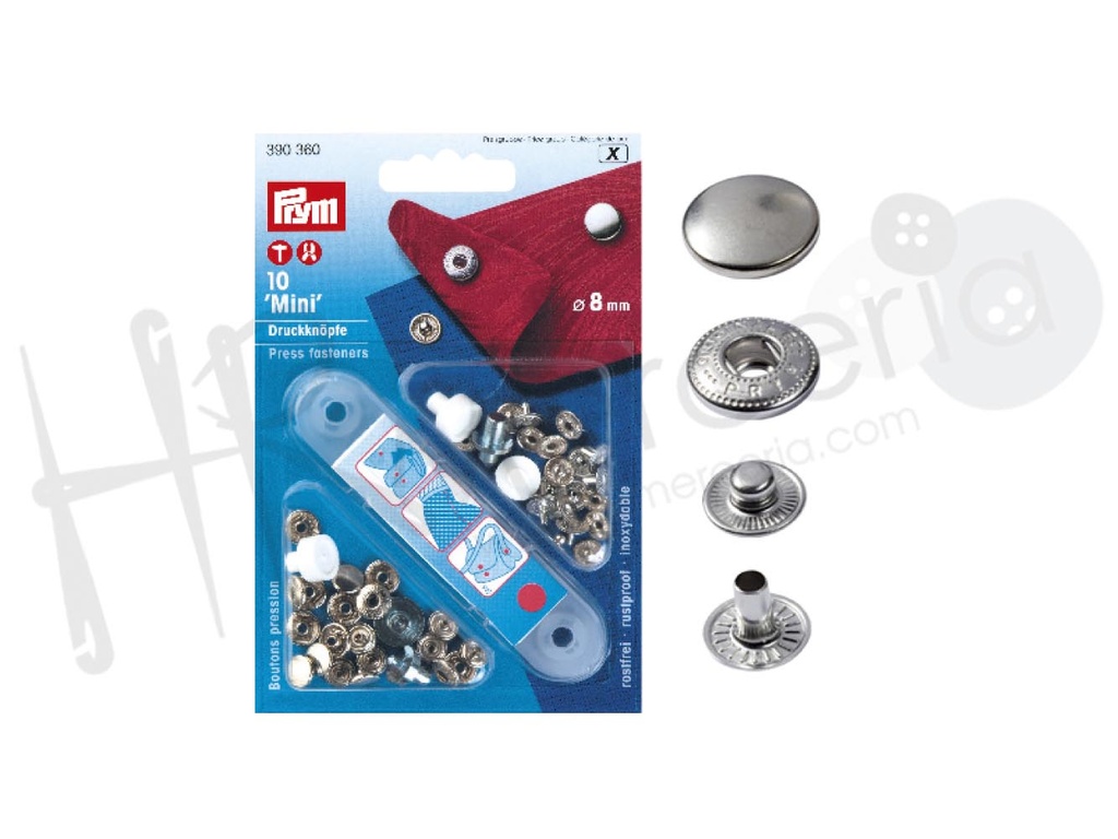 Blister Prym boton presion 8mm plateado.