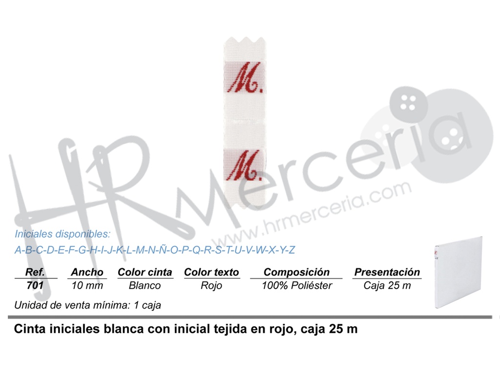 Cinta iniciales 701 pieza 25 metros