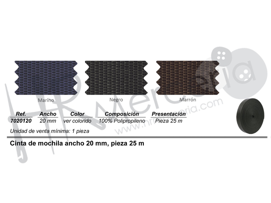 Cinta Mochila 20 mm polipropileno pieza 25 M