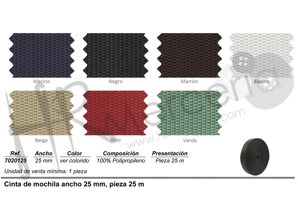 Cinta Mochila 25 mm polipropileno pieza 25 M