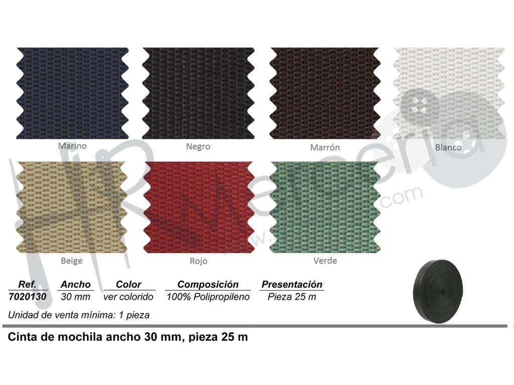 Cinta Mochila 30 mm polipropileno pieza 25 M
