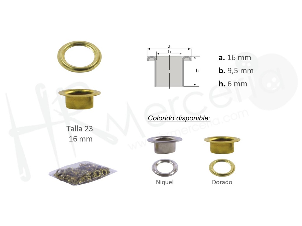 Ollados y arandelas laton talla 23