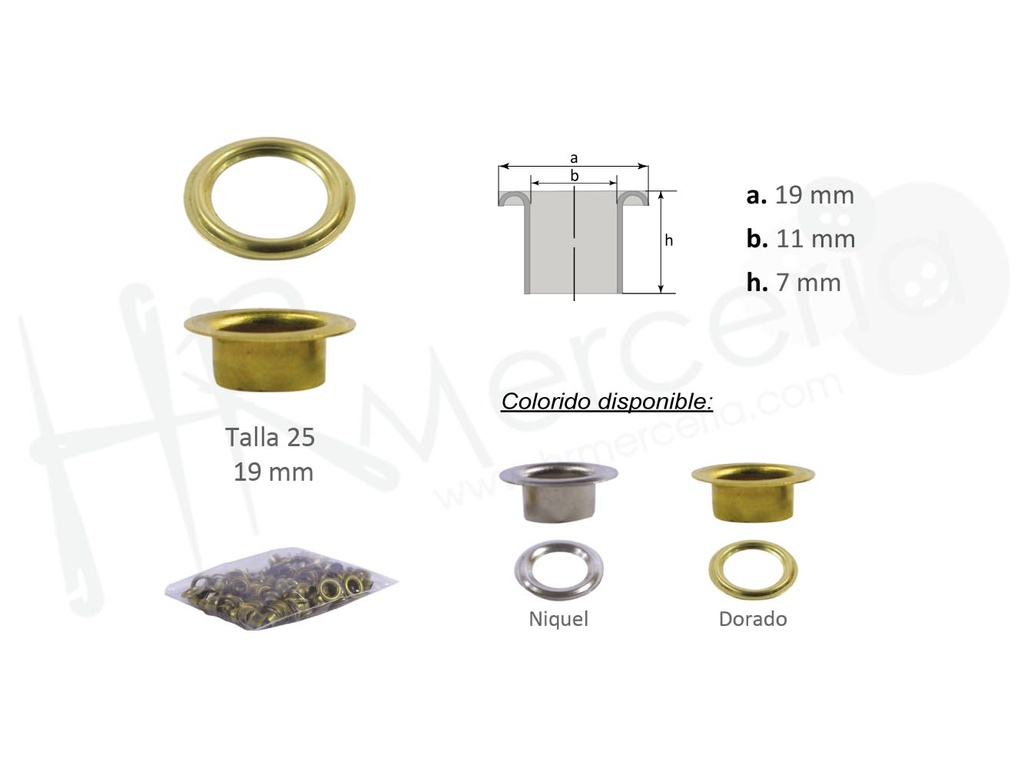 Ollados y arandelas laton talla 25