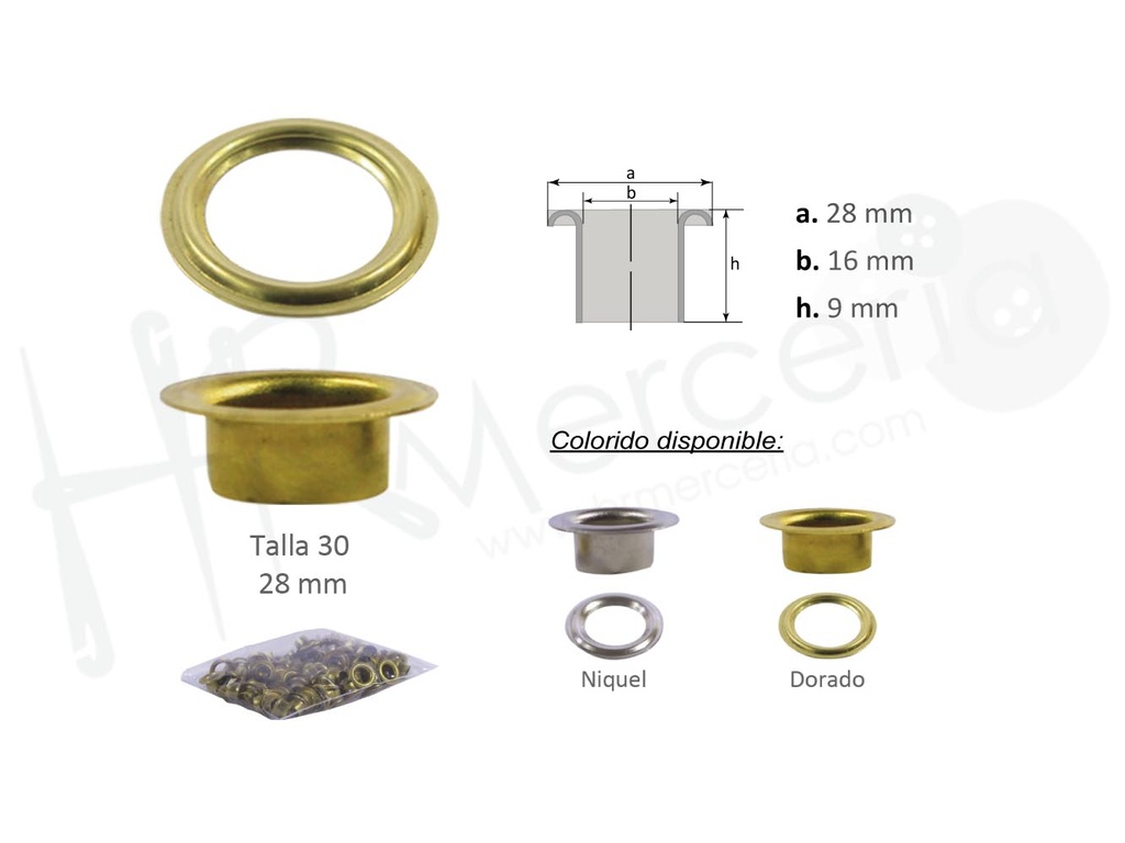 Ollados y arandelas laton talla 30