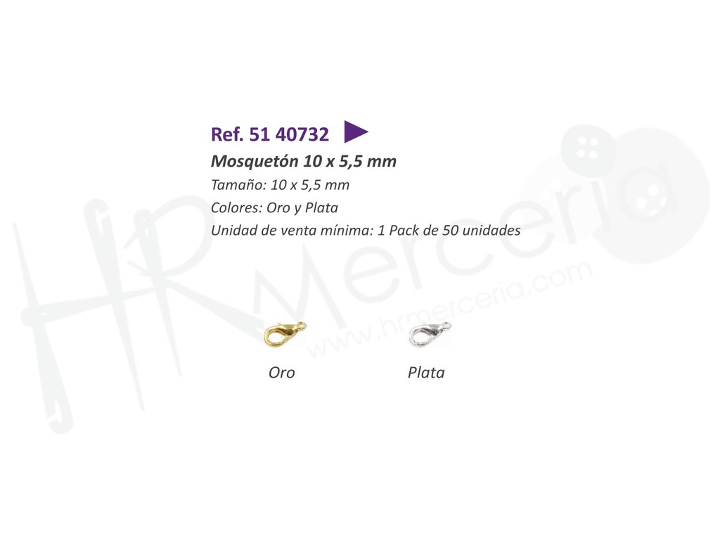 Cierre mosqueton 10X5,5mm bisuteria Pack 50 uds.