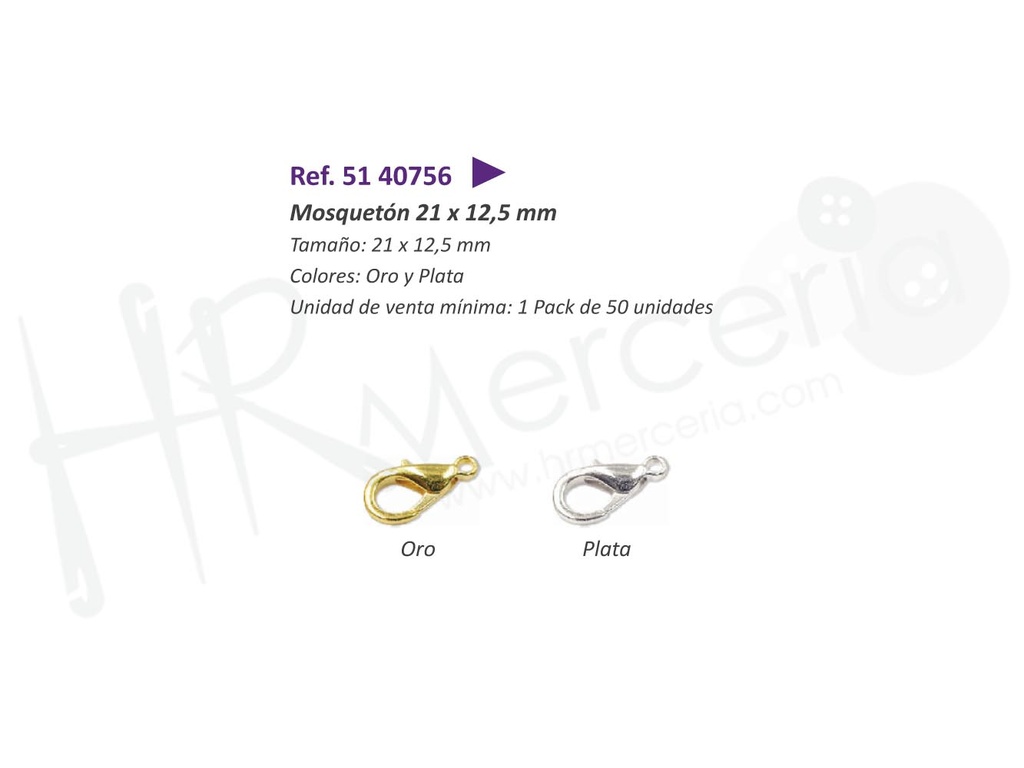Cierre mosqueton 21X12,5mm bisuteria Pack 50 uds.