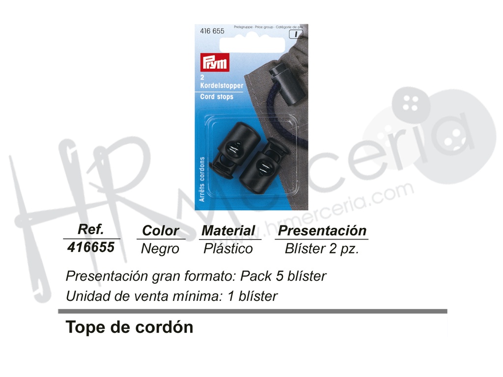Topes de cordon 1 agujero negro pack 2 pz.