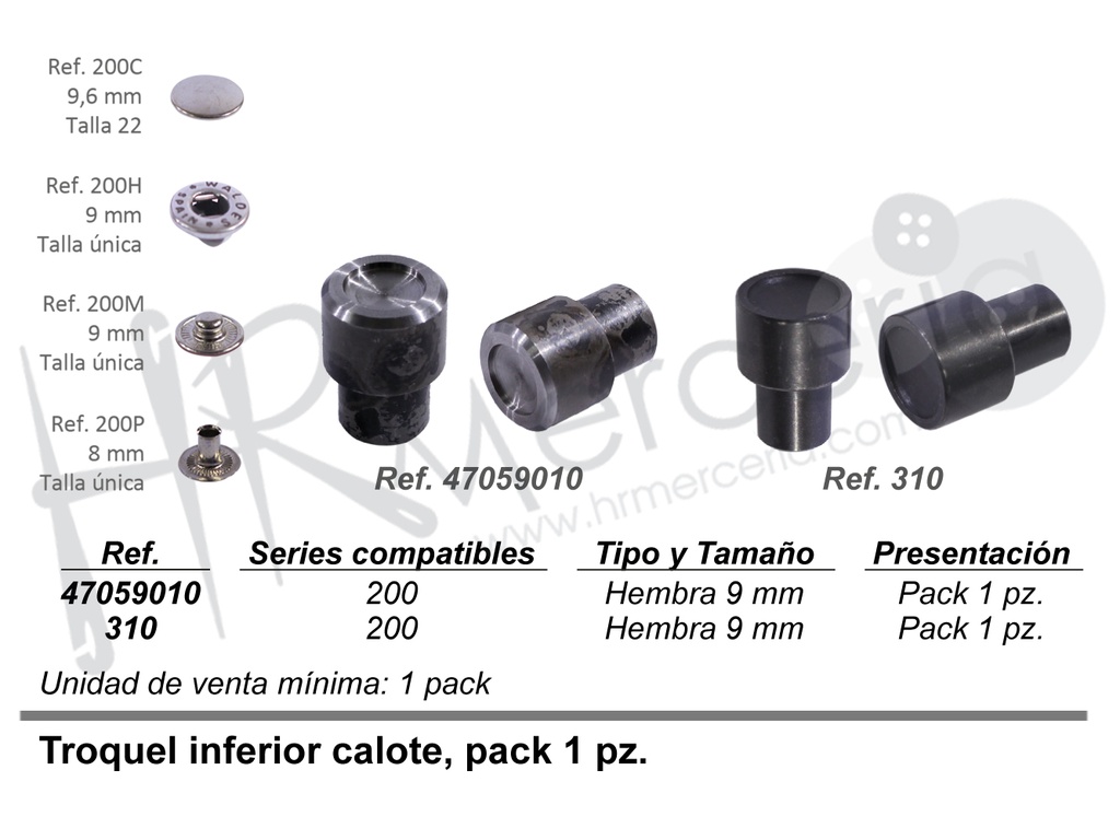 Troquel inferior 200-1400 calote 10 MM