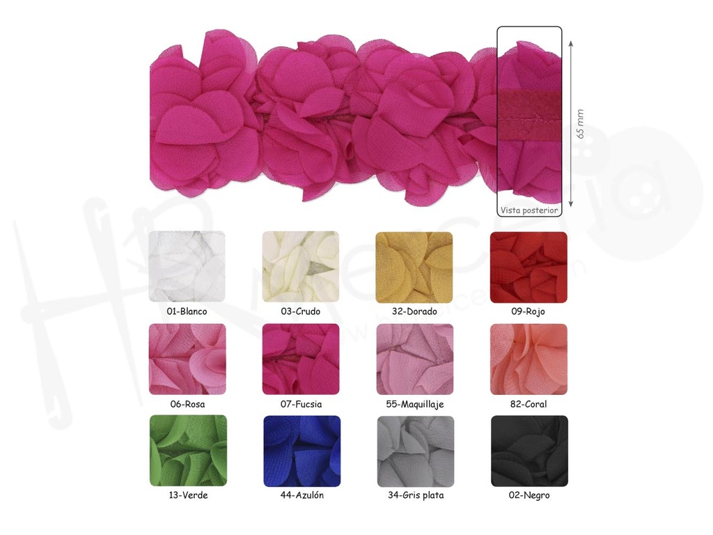 Tira fieltro flores organdi 333053 pza 9,10 mts 