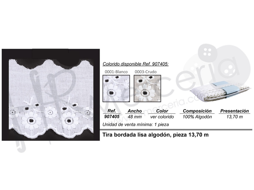 Puntilla bordada algodon 47 mm 907405
