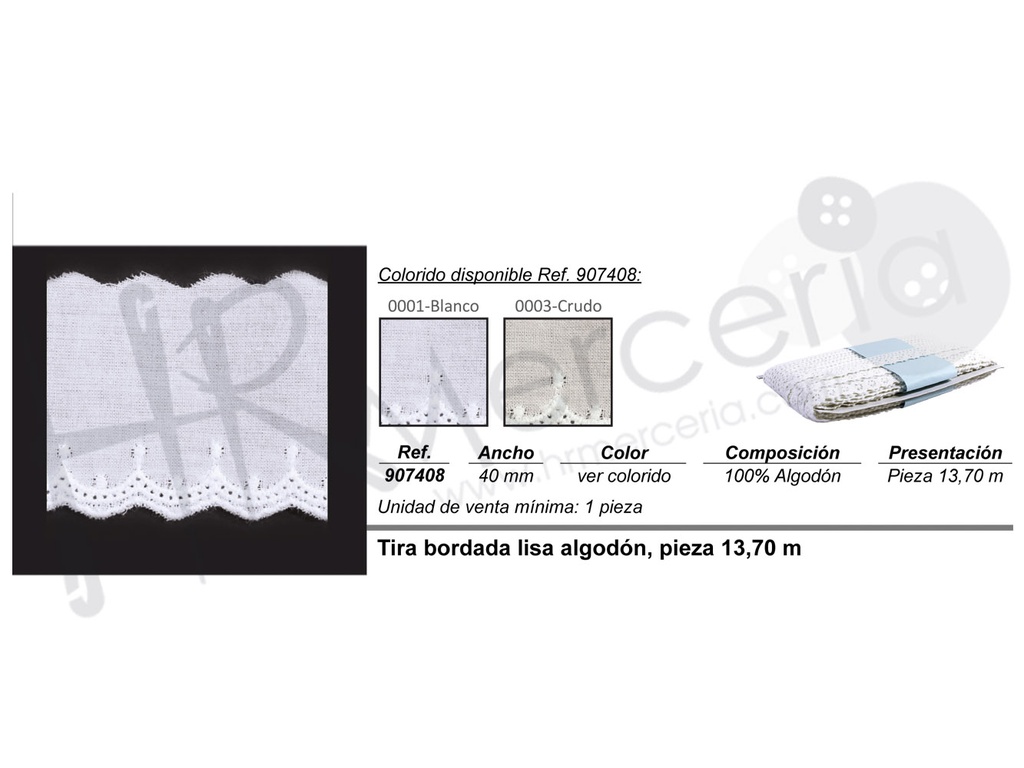 Puntilla bordada algodon 38 mm 907408