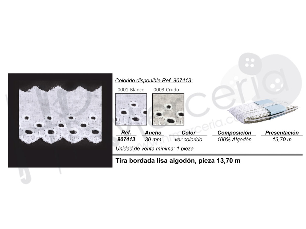 Puntilla bordada algodon 33 mm 907413