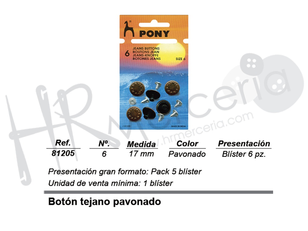 Boton vaquero cobre viejo pack 6 pz
