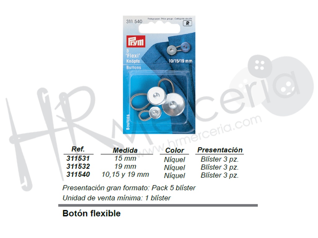 Boton alargador flexi 15 mm pack 3 pz
