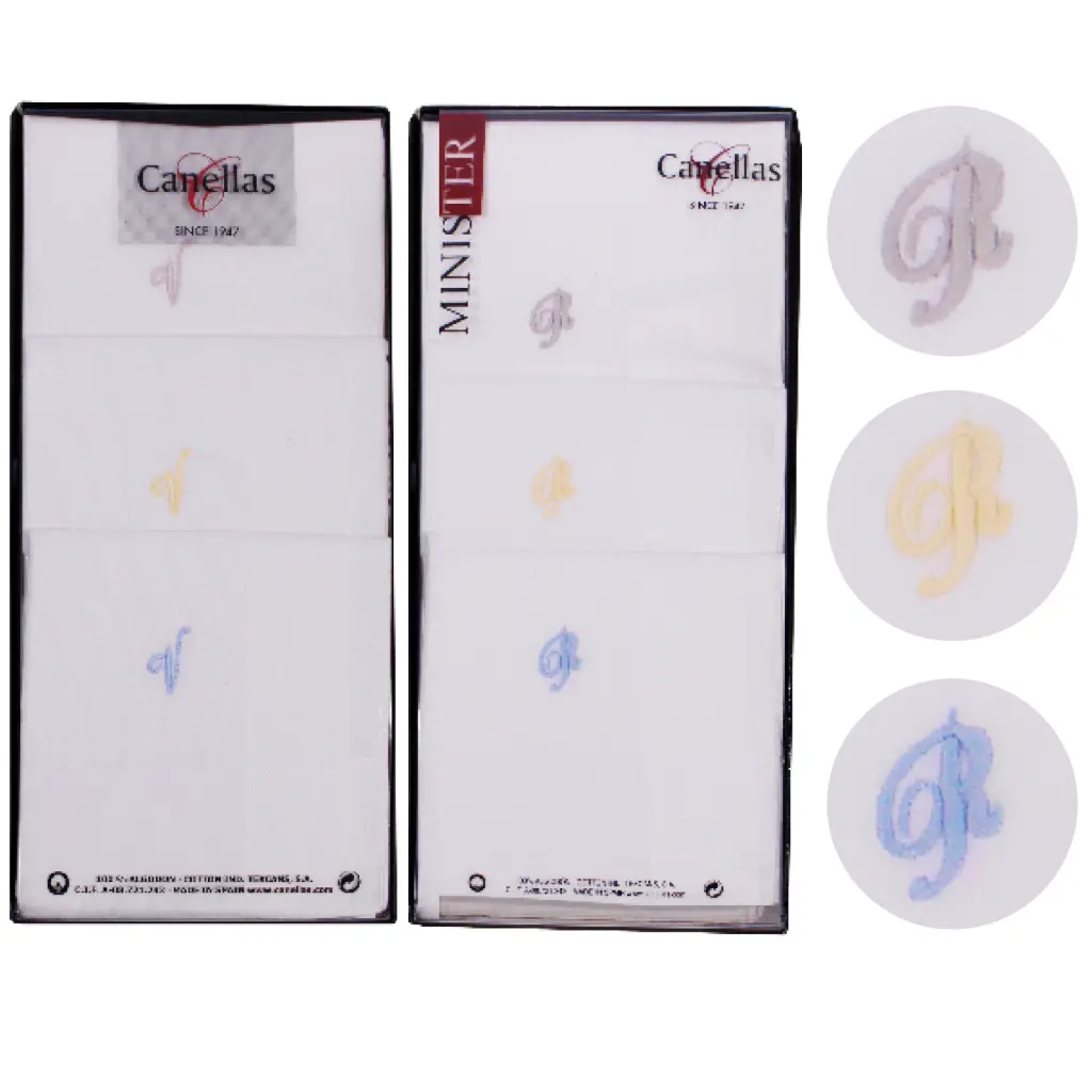 Pañuelo Cro. satén fondo blanco iniciales pack 3