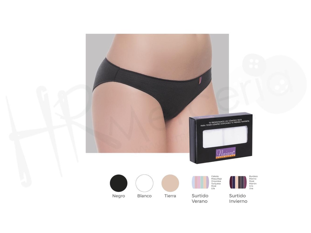 Bikini bajo liso poliamida 875 Naiara Pack 2 ud