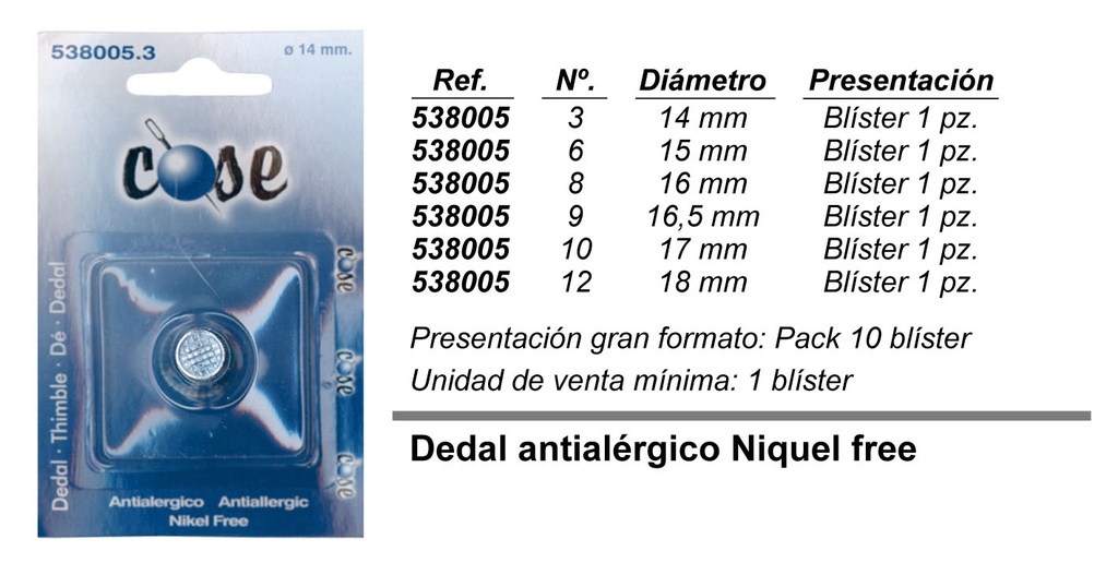 Dedal antialérgico Niquel free