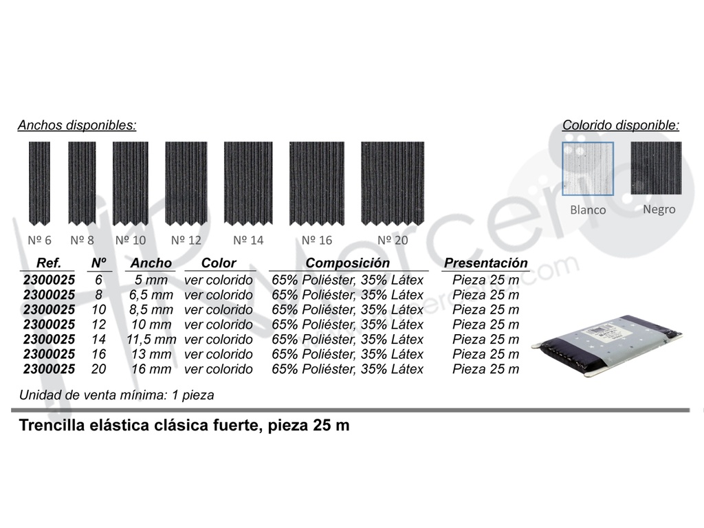 Elastico 2300 trencilla plana pieza 25 M