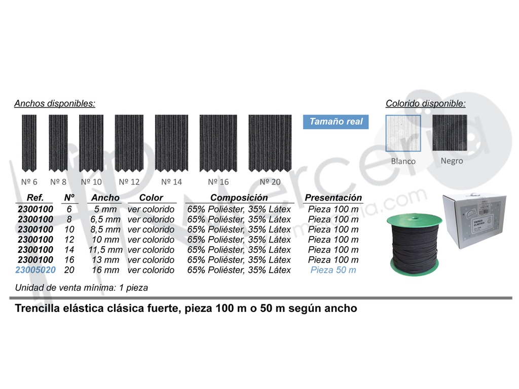Elastico 2300 trencilla plana pieza 100 M