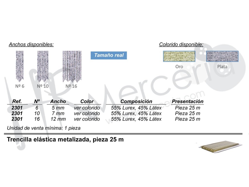 Elastico 2301 trencilla metalizada pieza 25 M.