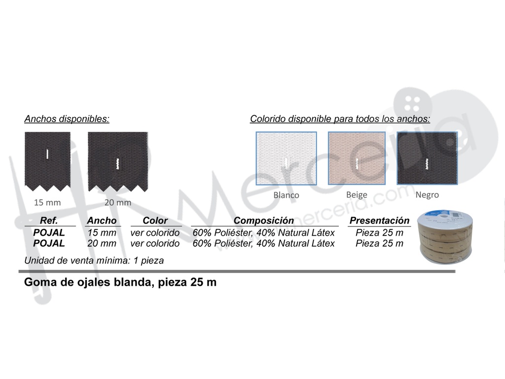 Elastico blando ojales pieza 25 M.