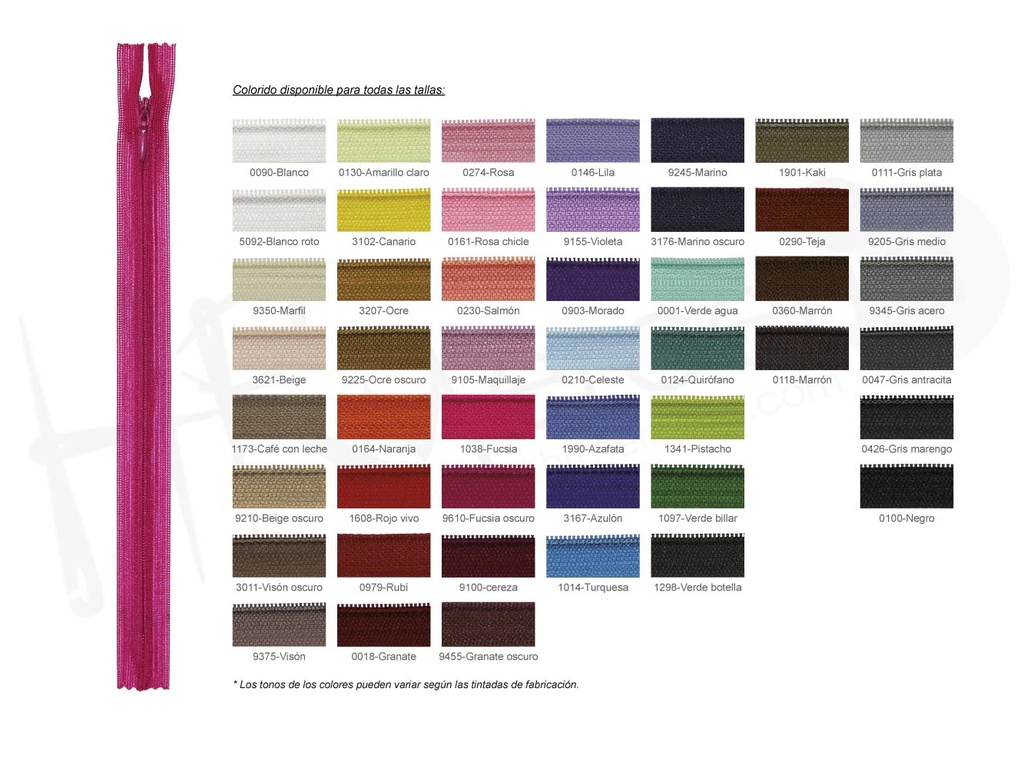 Cremallera espiral invisible nylon 3 cerrada Pack 5 pz