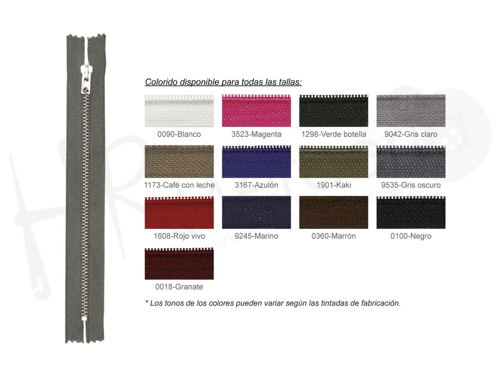 Cremallera laton 4,5 cerrada diente niquel Pack 5 pz.
