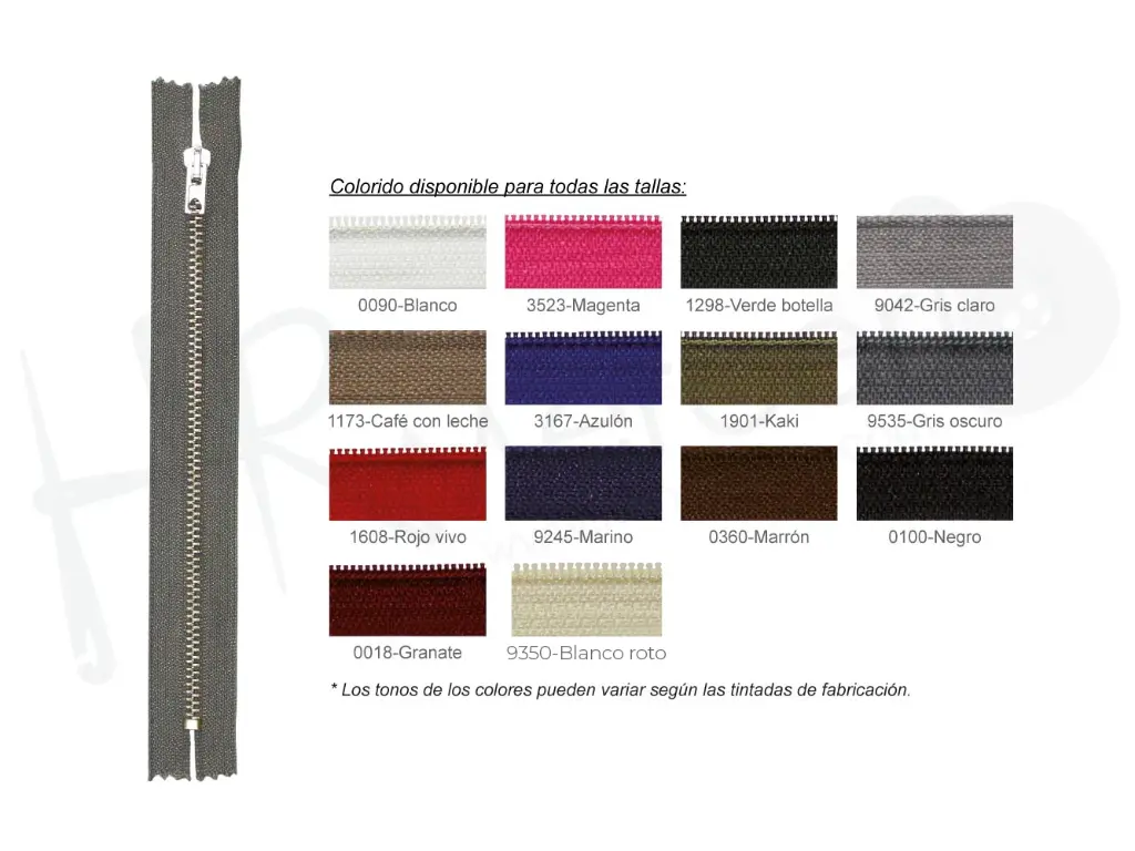 Cremallera metal laton 4,5 cerrada diente niquel Pack 5 pz.