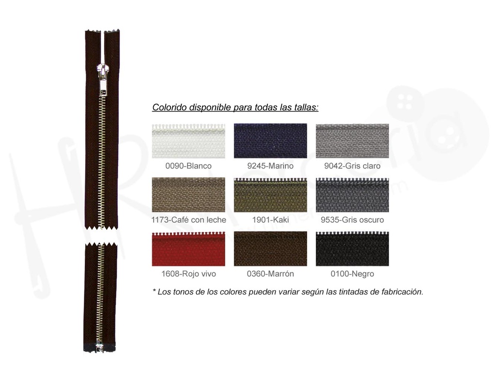 Cremallera metal laton 5 abierta niquel Pack 3 ud.