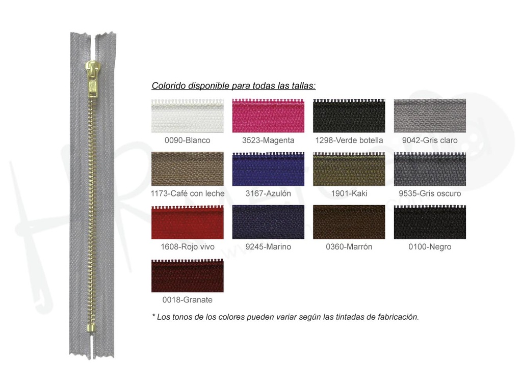 Cremallera laton 4,5 cerrada diente oro Pack 5 pz.