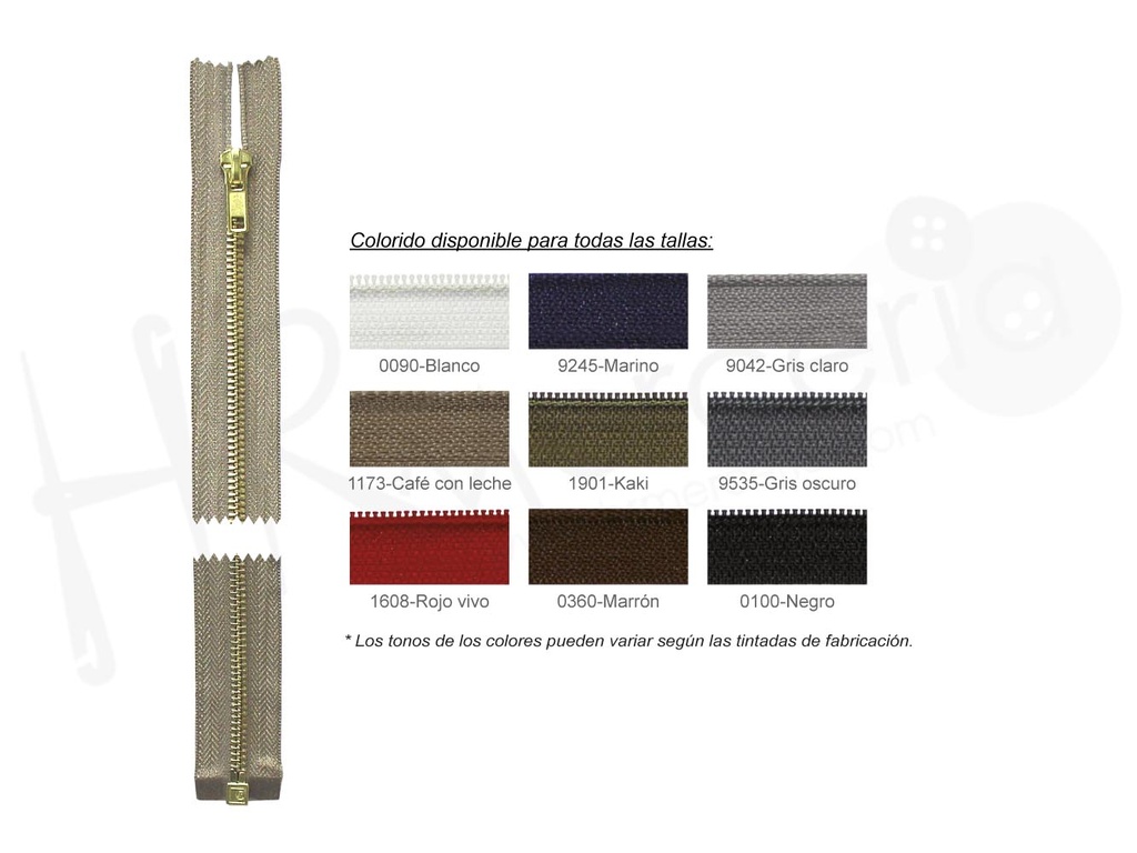 Cremallera metal laton 5 abierta diente oro Pack 3 ud.