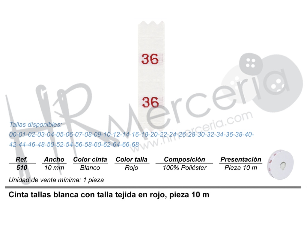Cinta de tallas pieza 10 metros